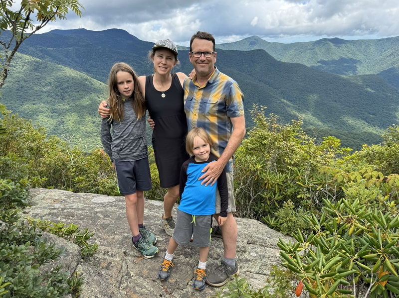 The family enjoying a big view toward Mount Mitchell from a southern Appalachian high elevation rock outcrop. Good times.